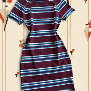 Burgundy and blue striped knit mini dress‎ by Walter Baker - size S